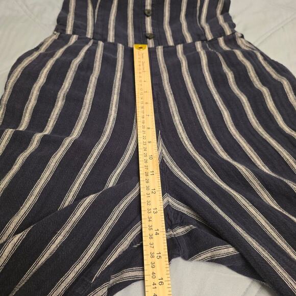 Abercrombie & Fitch Linen Blend Jumpsuit L Navy White Stripe Coastal Wide-leg - Picture 8 of 12